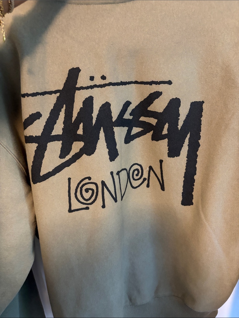 Stussy Crewneck Sweatshirt with London Logo in Tan and Black